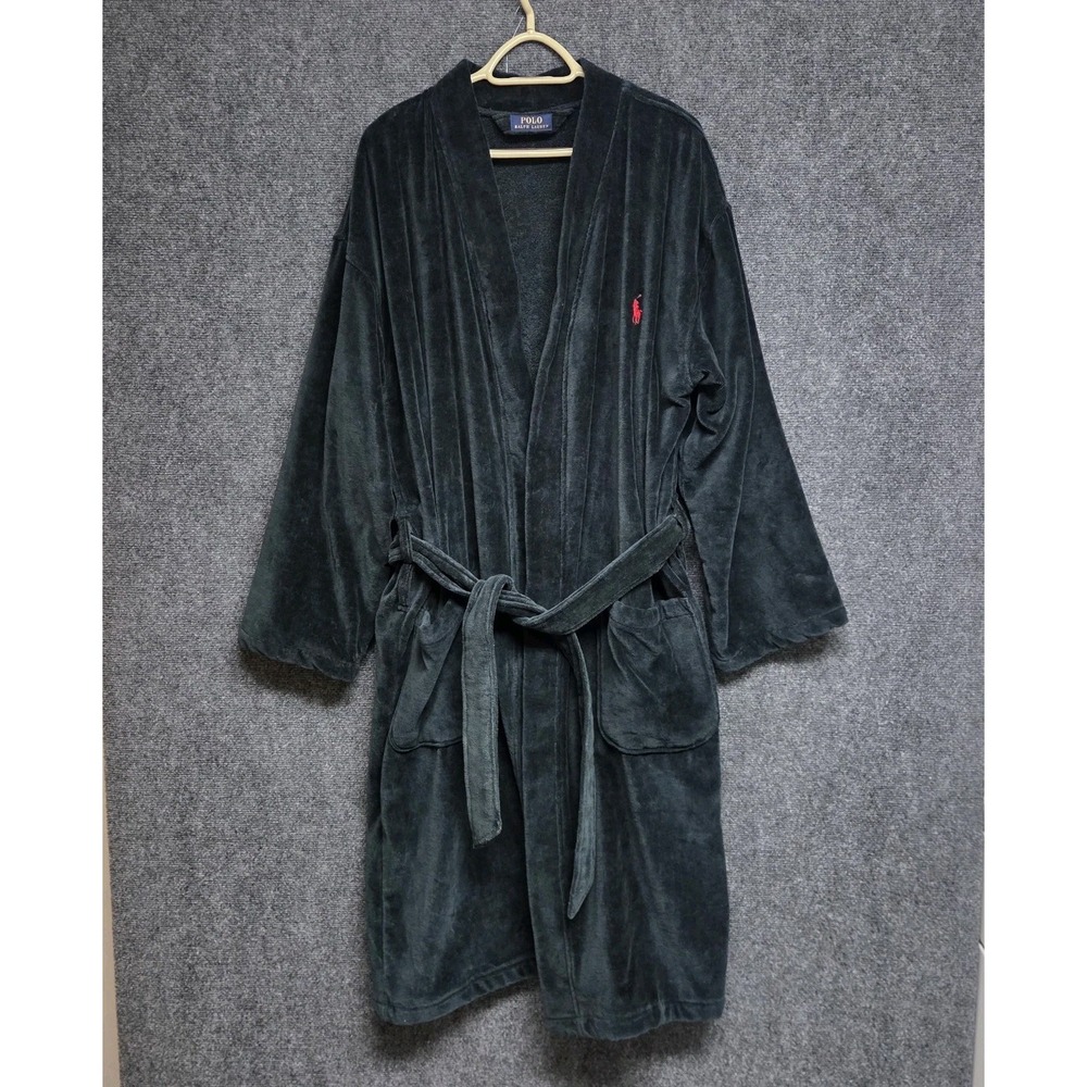 Polo Ralph Lauren Bathrobe Mens Small Gree Red Pony Belted Soft Heavy Cotton